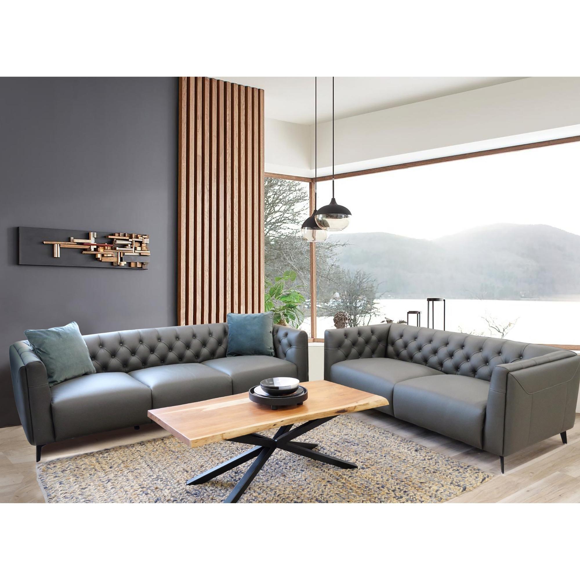 Luxe 2pc Genuine Forli Leather Sofa Set 2.5-3.5 Seater Lounge Couch -Dark Grey - John Cootes