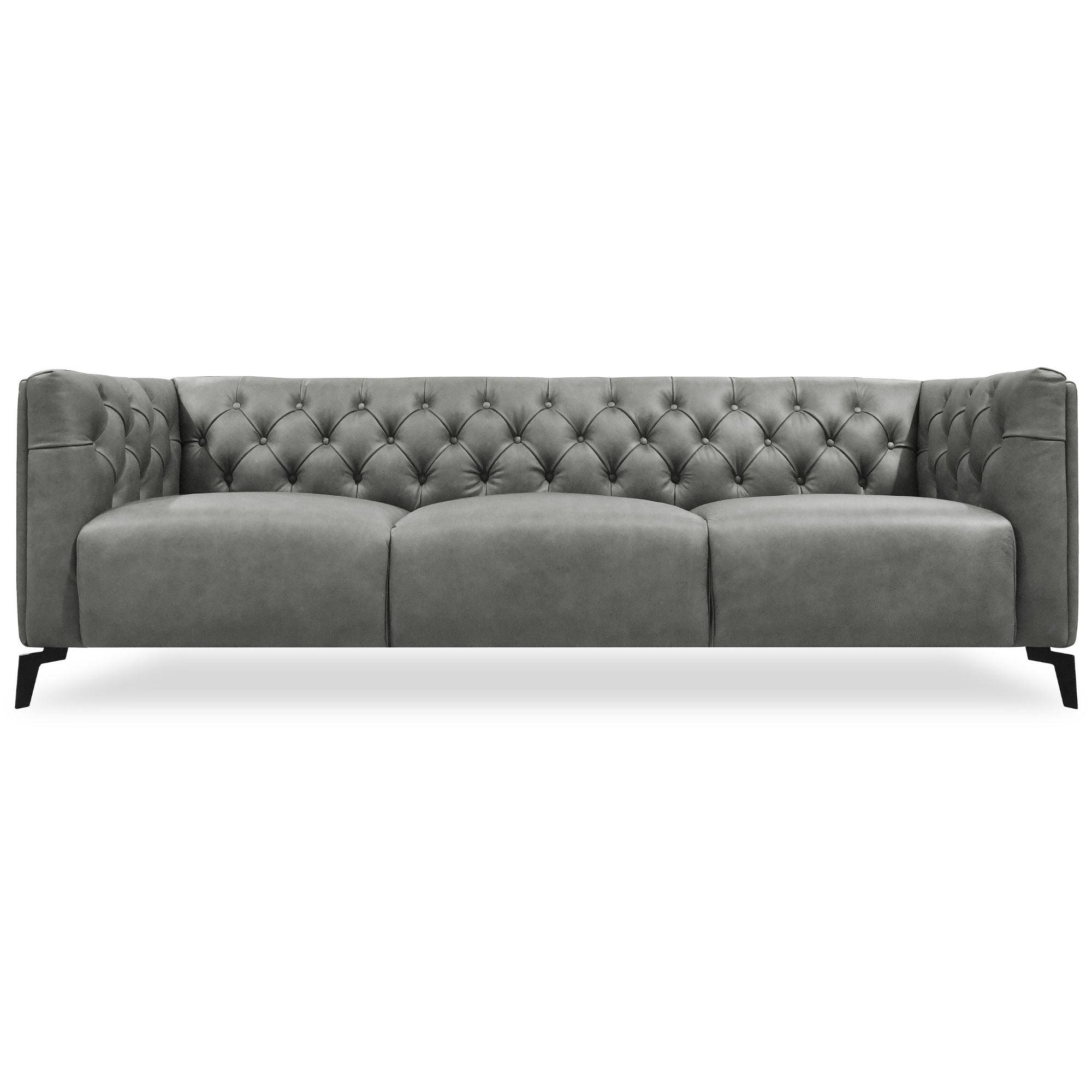 Luxe Genuine Forli Leather Sofa 3.5 Seater Upholstered Lounge Couch - Dark Grey - John Cootes