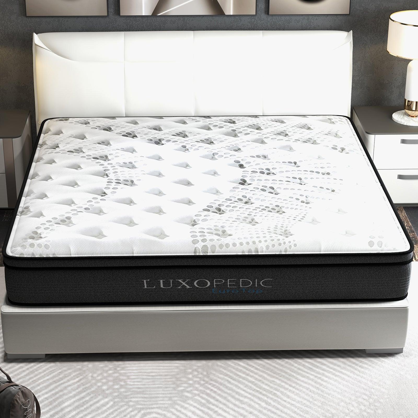 Luxopedic Pocket Spring Mattress 5 Zone 32CM Euro Top Memory Foam Medium Firm - Double - White Grey - John Cootes