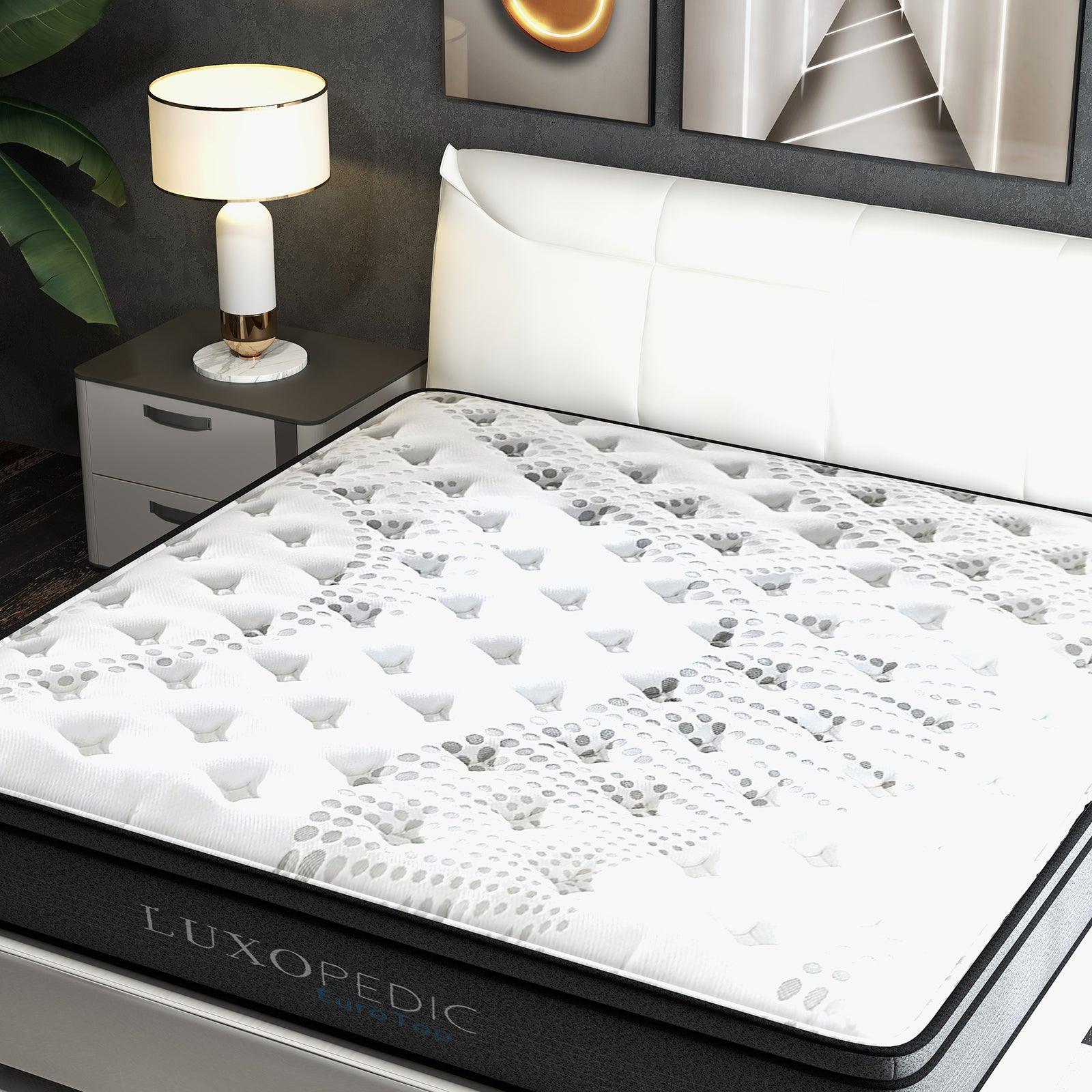 Luxopedic Pocket Spring Mattress 5 Zone 32CM Euro Top Memory Foam Medium Firm - Double - White Grey - John Cootes