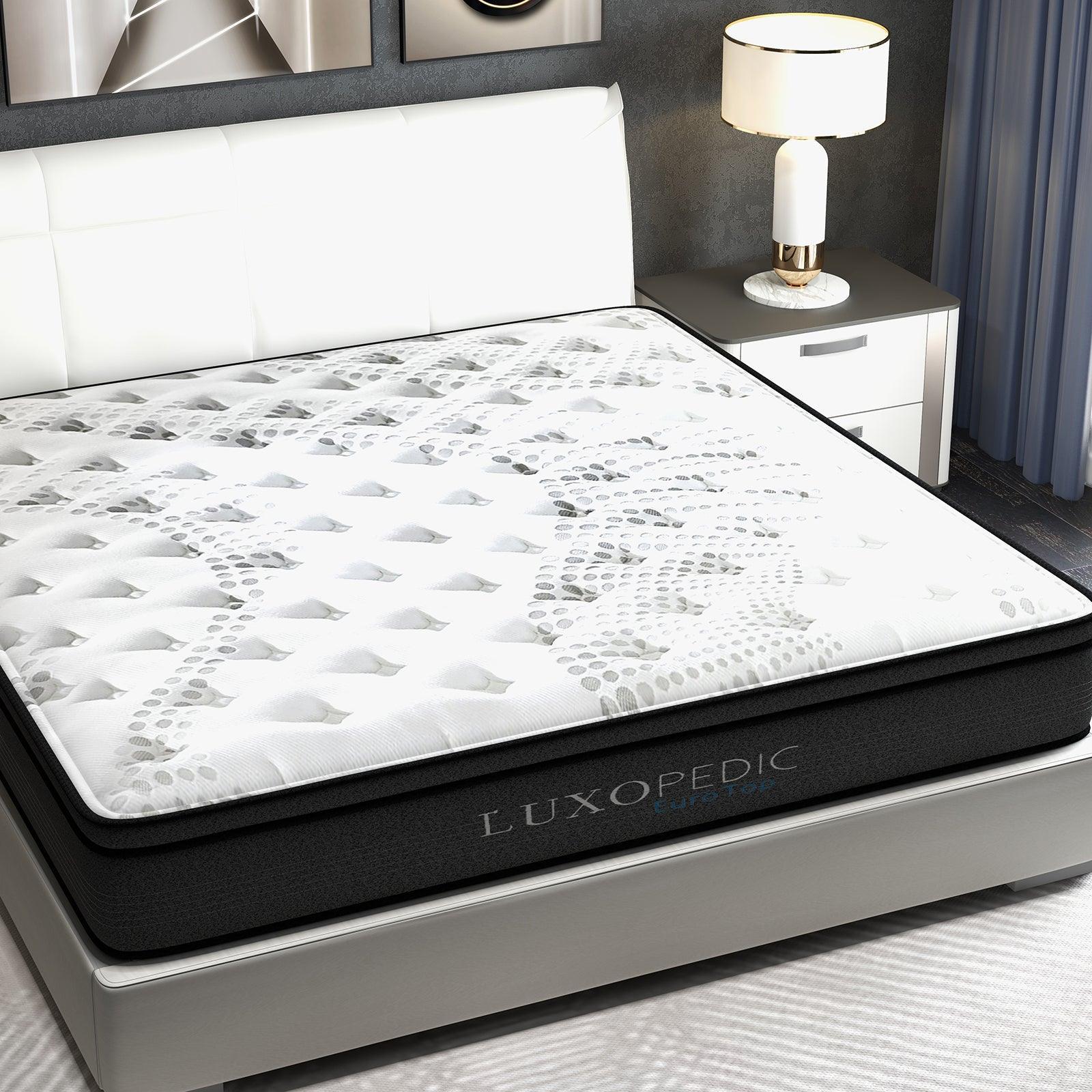 Luxopedic Pocket Spring Mattress 5 Zone 32CM Euro Top Memory Foam Medium Firm - King - White Grey - John Cootes