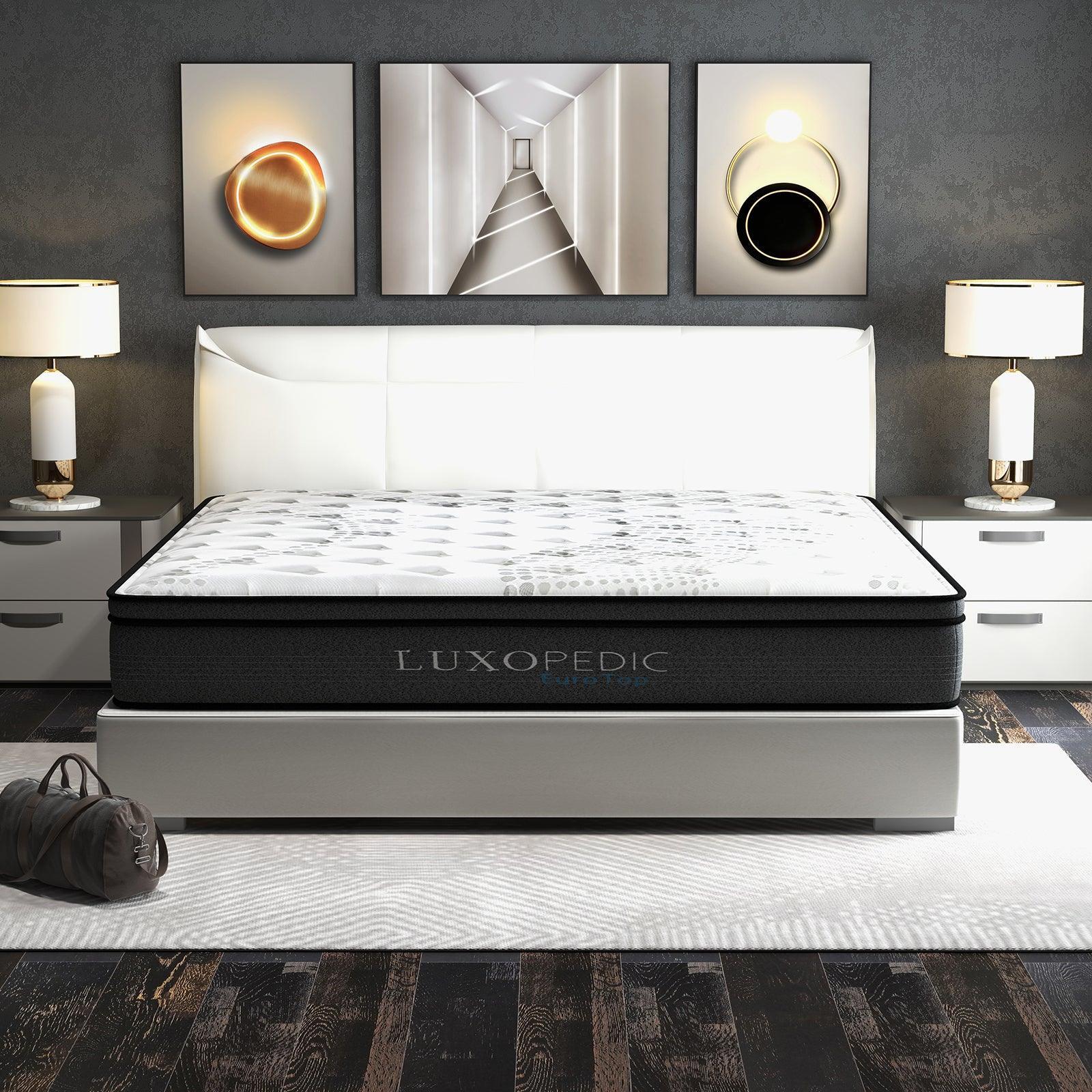 Luxopedic Pocket Spring Mattress 5 Zone 32CM Euro Top Memory Foam Medium Firm - King - White Grey - John Cootes