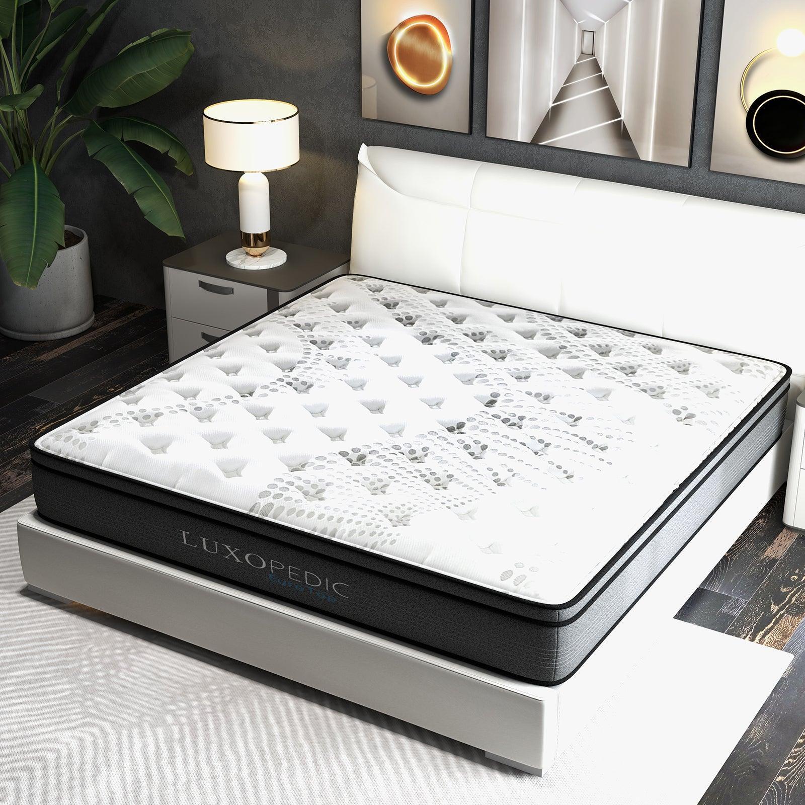 Luxopedic Pocket Spring Mattress 5 Zone 32CM Euro Top Memory Foam Medium Firm - King - White Grey - John Cootes