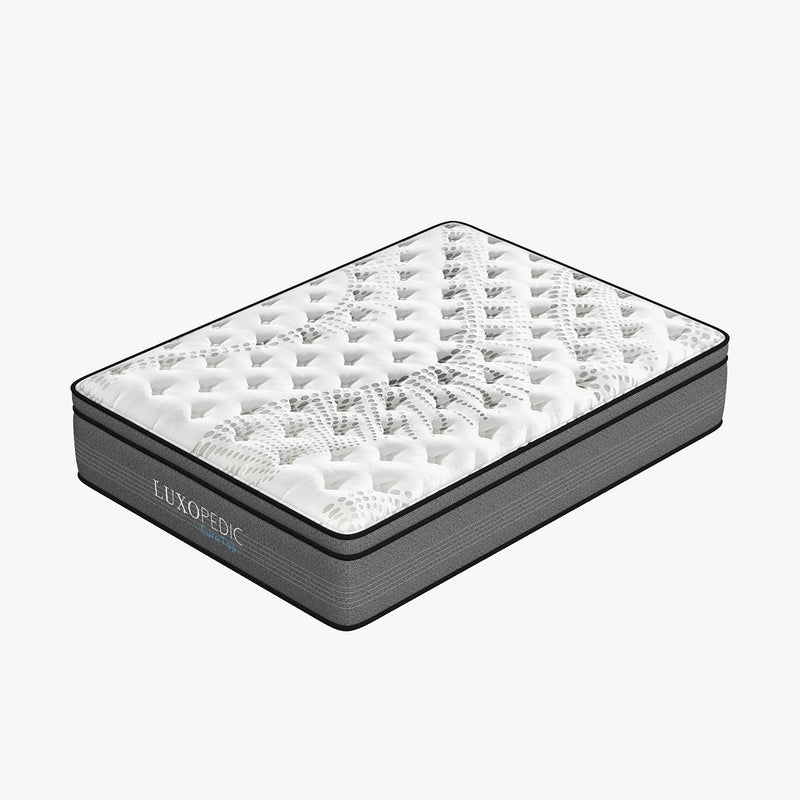 Luxopedic Pocket Spring Mattress 5 Zone 32CM Euro Top Memory Foam Medium Firm - Queen - White Grey - John Cootes