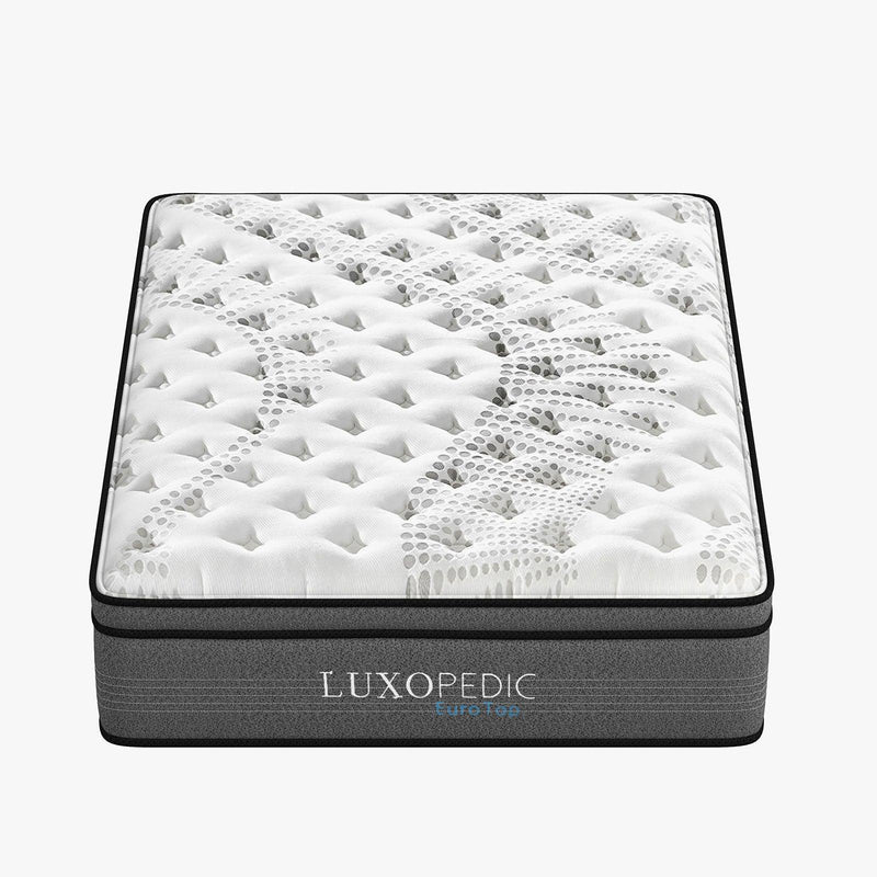 Luxopedic Pocket Spring Mattress 5 Zone 32CM Euro Top Memory Foam Medium Firm - Queen - White Grey - John Cootes