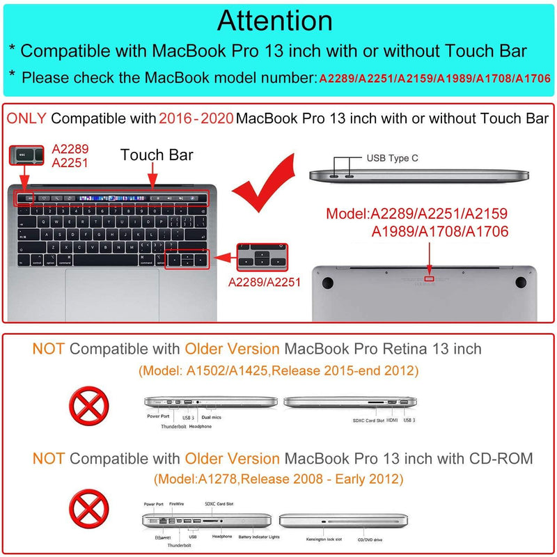 MacBook Pro 13 inch 2020 Release A2251 A2289 A2338 Matte Shell Case Keyboard Cover Touch Bar Clear - John Cootes
