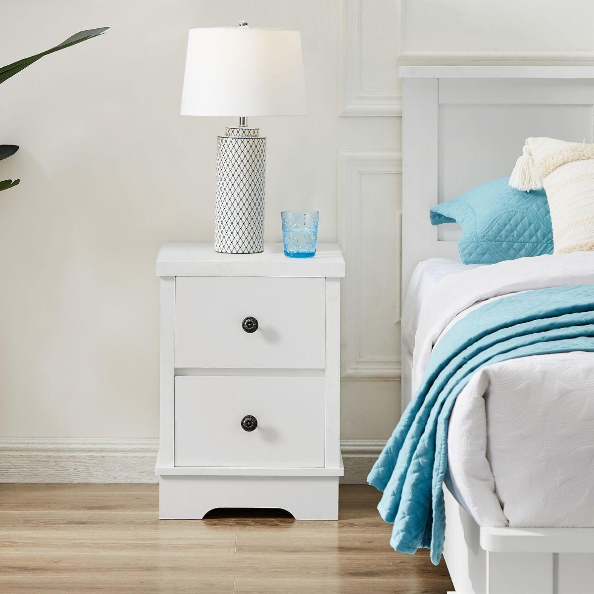 Margaux White Coastal Style Bedside Table - John Cootes