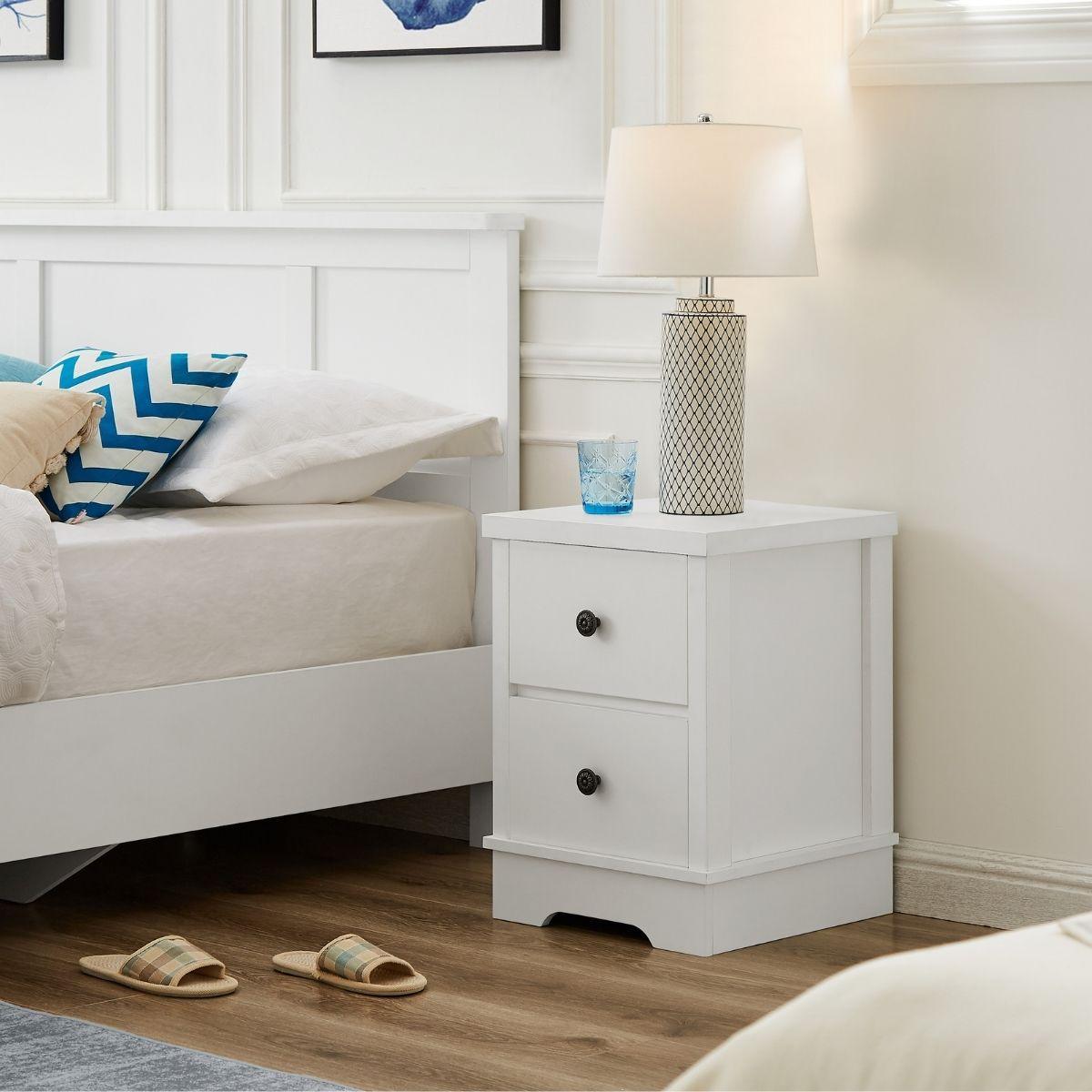 Margaux White Coastal Style Bedside Table - John Cootes