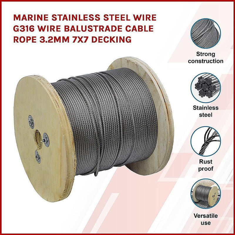 Marine Stainless Steel Wire G316 Wire Balustrade Cable Rope 3.2mm 7x7 Decking - John Cootes