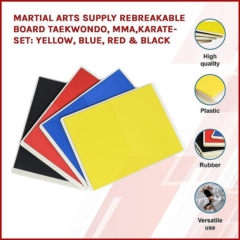 Martial Arts Supply Rebreakable Board Taekwondo, MMA, Karate-Set: Yellow, Blue, Red & Black - John Cootes