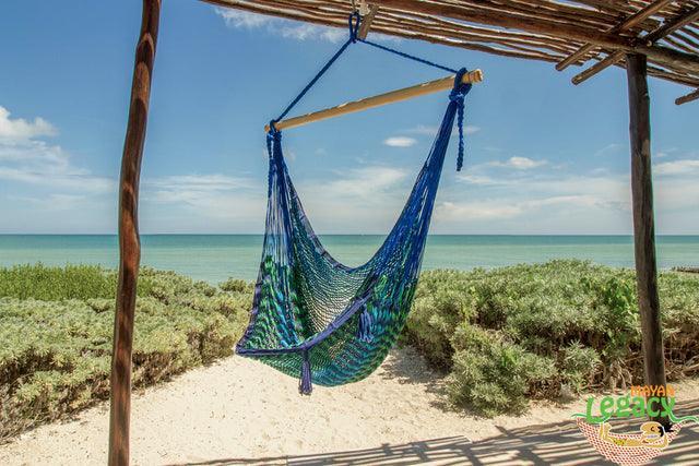 Mayan Legacy Extra Large Outdoor Cotton Mexican Hammock Chair in Caribe Colour - John Cootes