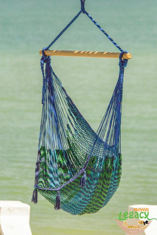 Mayan Legacy Extra Large Outdoor Cotton Mexican Hammock Chair in Caribe Colour - John Cootes