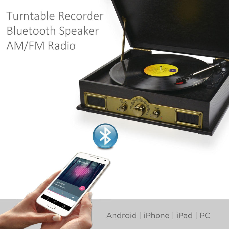 mbeat Vintage Wood Turntable with Bluetooth Speaker, AM/FM Radio - John Cootes