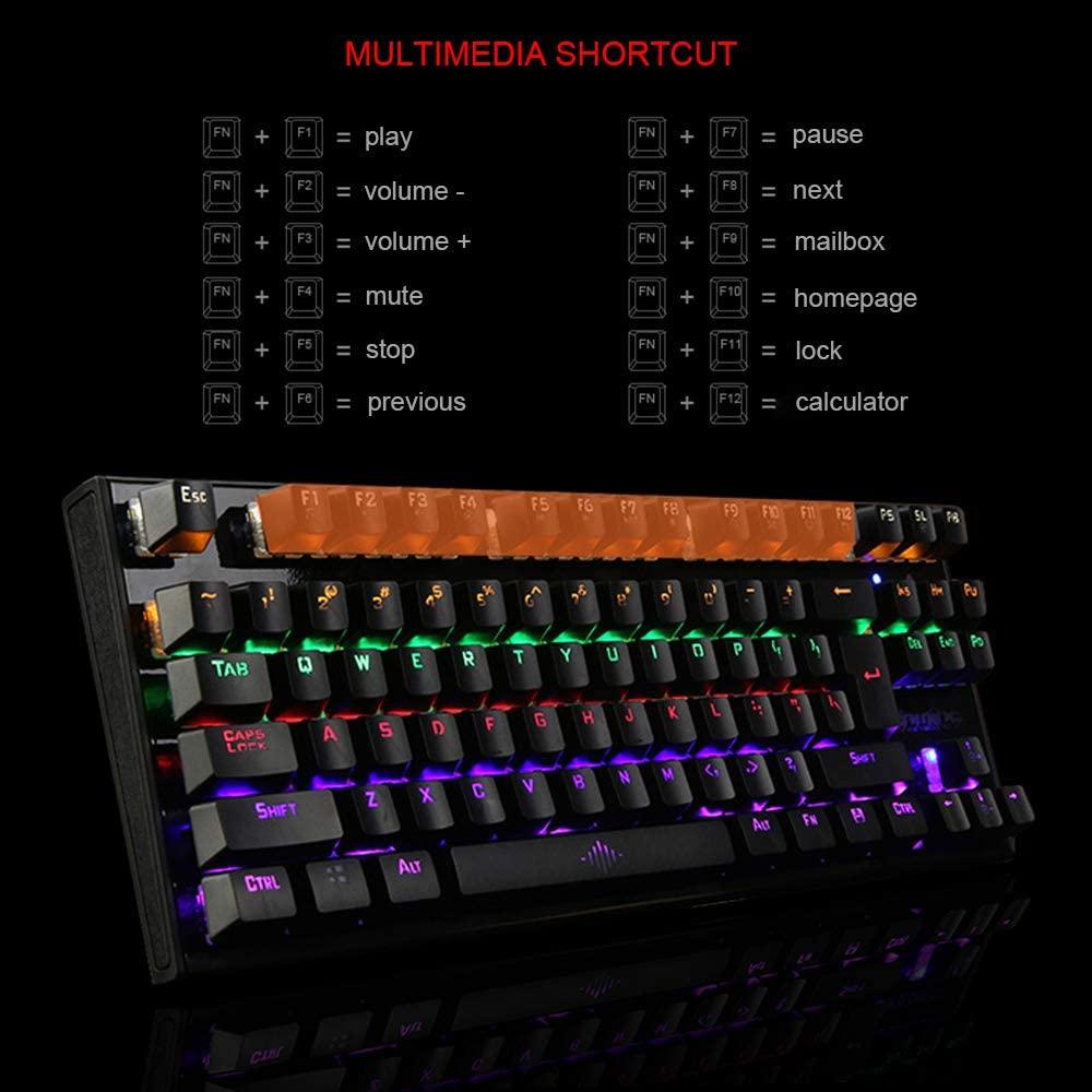 Mechanical Gaming Keyboard Green Switches 87 Keys LED Backlight PC and Laptop - John Cootes