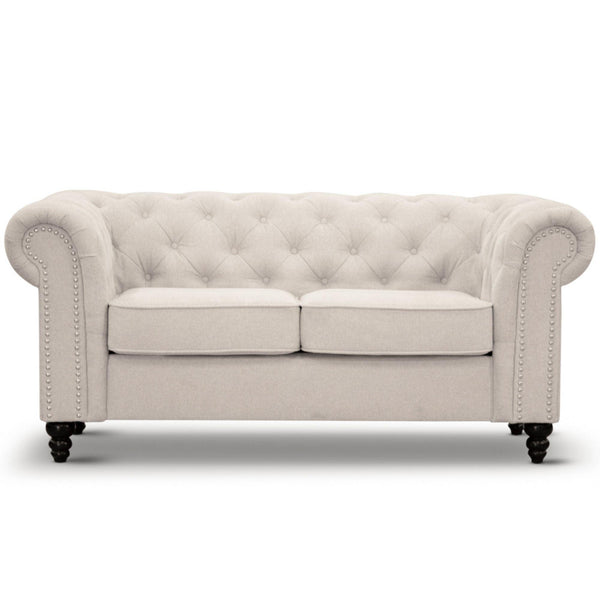 Mellowly 2 Seater Sofa Fabric Uplholstered Chesterfield Lounge Couch - Beige - John Cootes