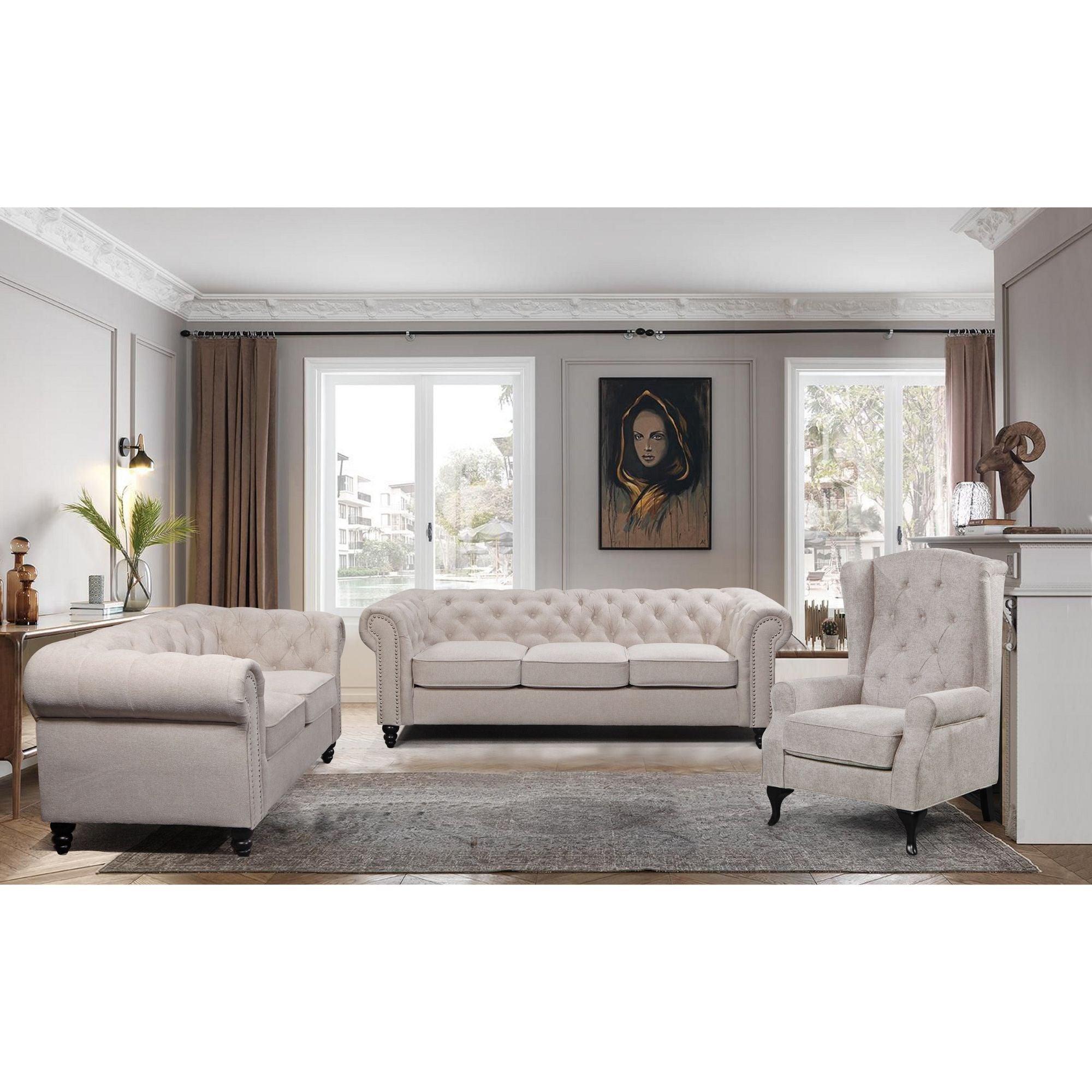 Mellowly 2 Seater Sofa Fabric Uplholstered Chesterfield Lounge Couch - Beige - John Cootes