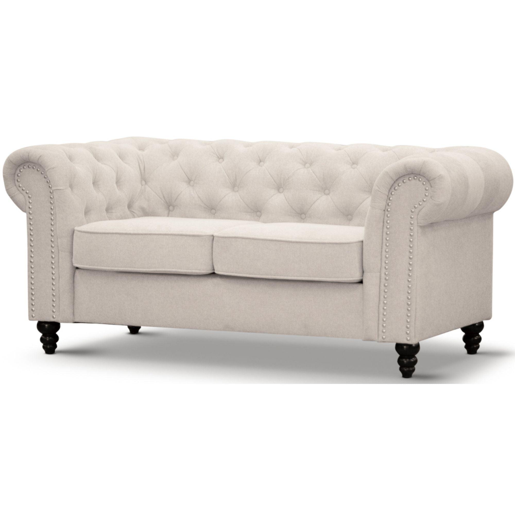 Mellowly 2 Seater Sofa Fabric Uplholstered Chesterfield Lounge Couch - Beige - John Cootes