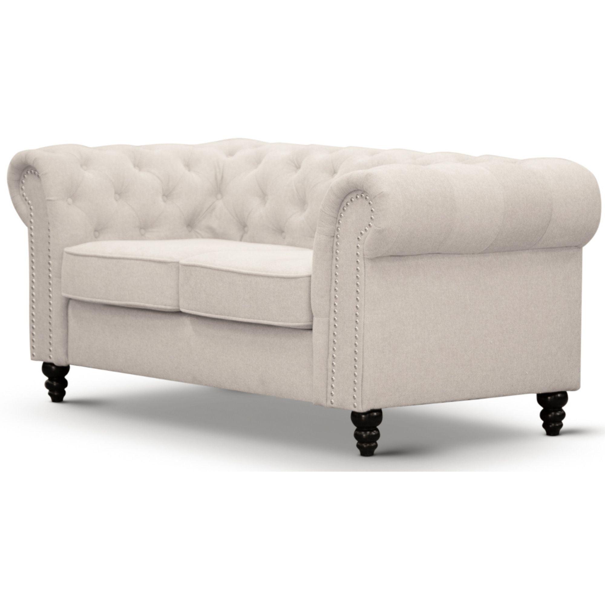 Mellowly 2 Seater Sofa Fabric Uplholstered Chesterfield Lounge Couch - Beige - John Cootes