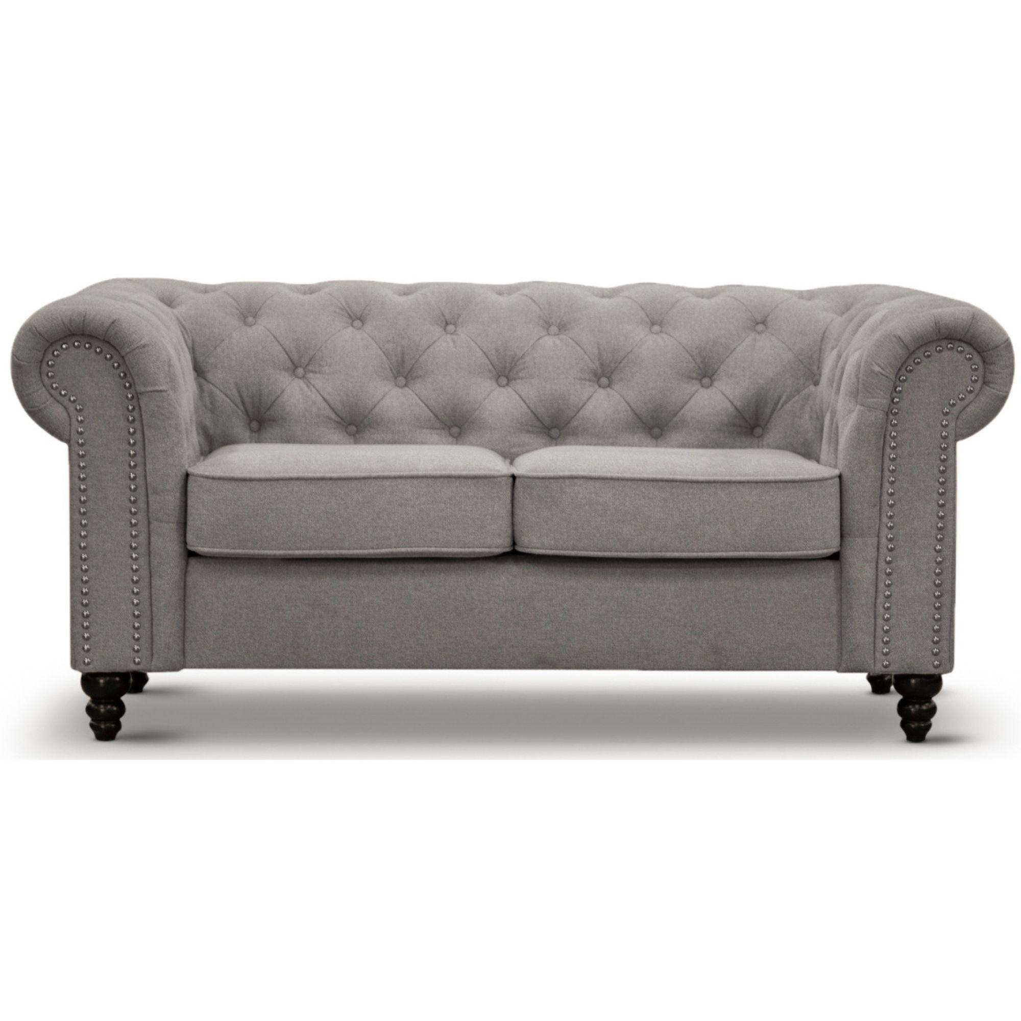 Mellowly 2 Seater Sofa Fabric Uplholstered Chesterfield Lounge Couch - Grey - John Cootes