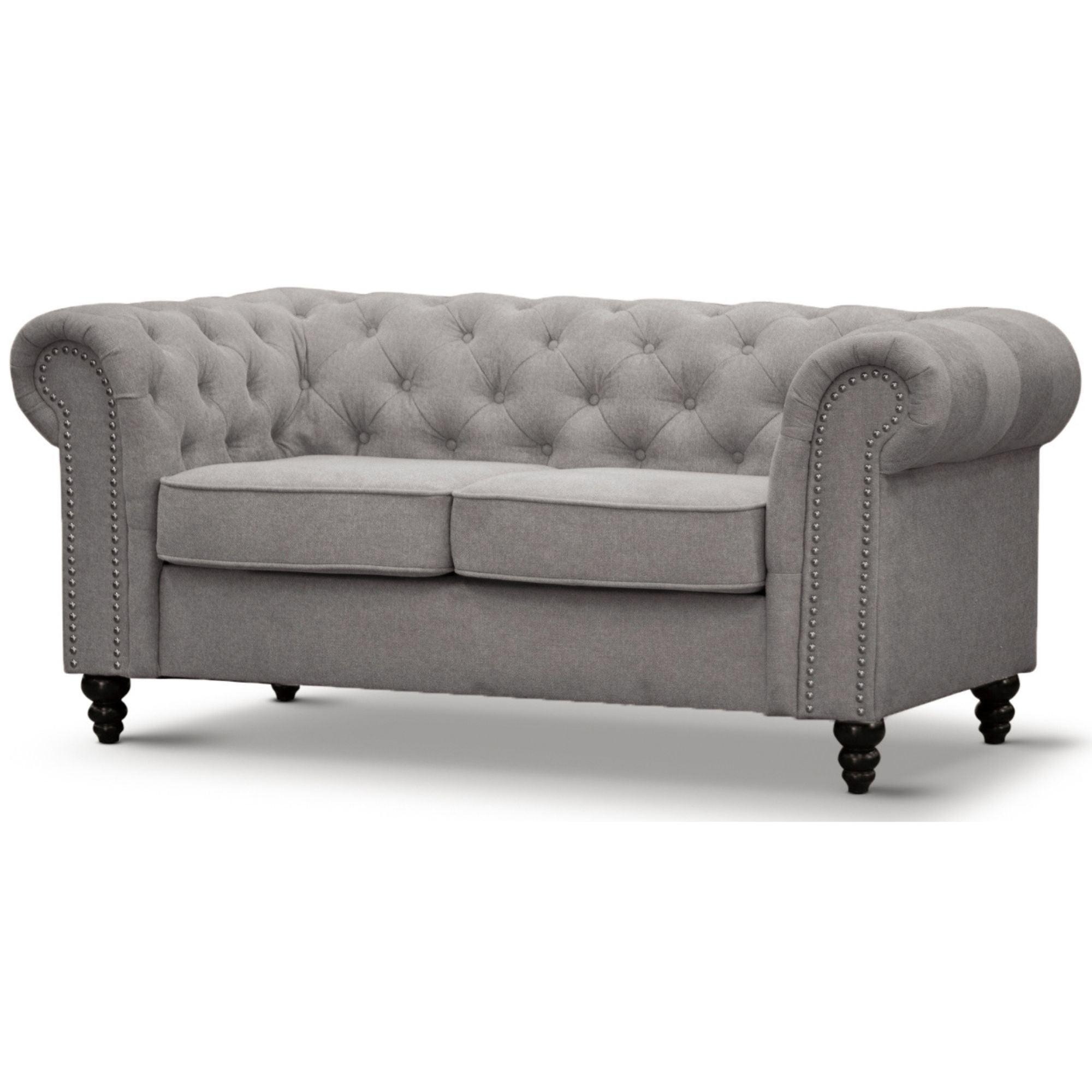 Mellowly 2 Seater Sofa Fabric Uplholstered Chesterfield Lounge Couch - Grey - John Cootes