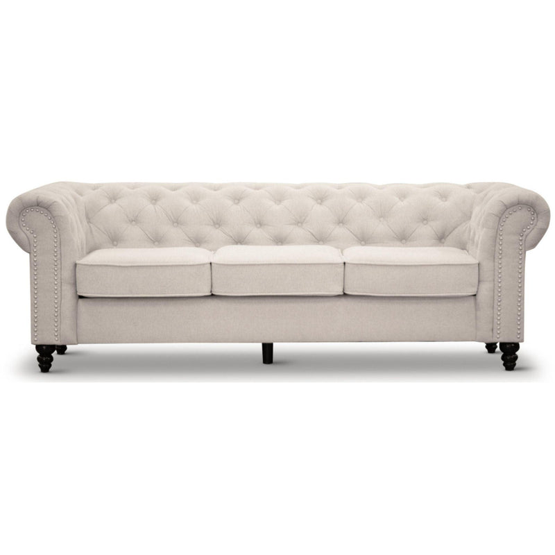 Mellowly 3 + 2 Seater Sofa Fabric Uplholstered Chesterfield Lounge Couch - Beige - John Cootes