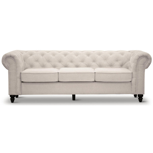 Mellowly 3 Seater Sofa Fabric Uplholstered Chesterfield Lounge Couch - Beige - John Cootes