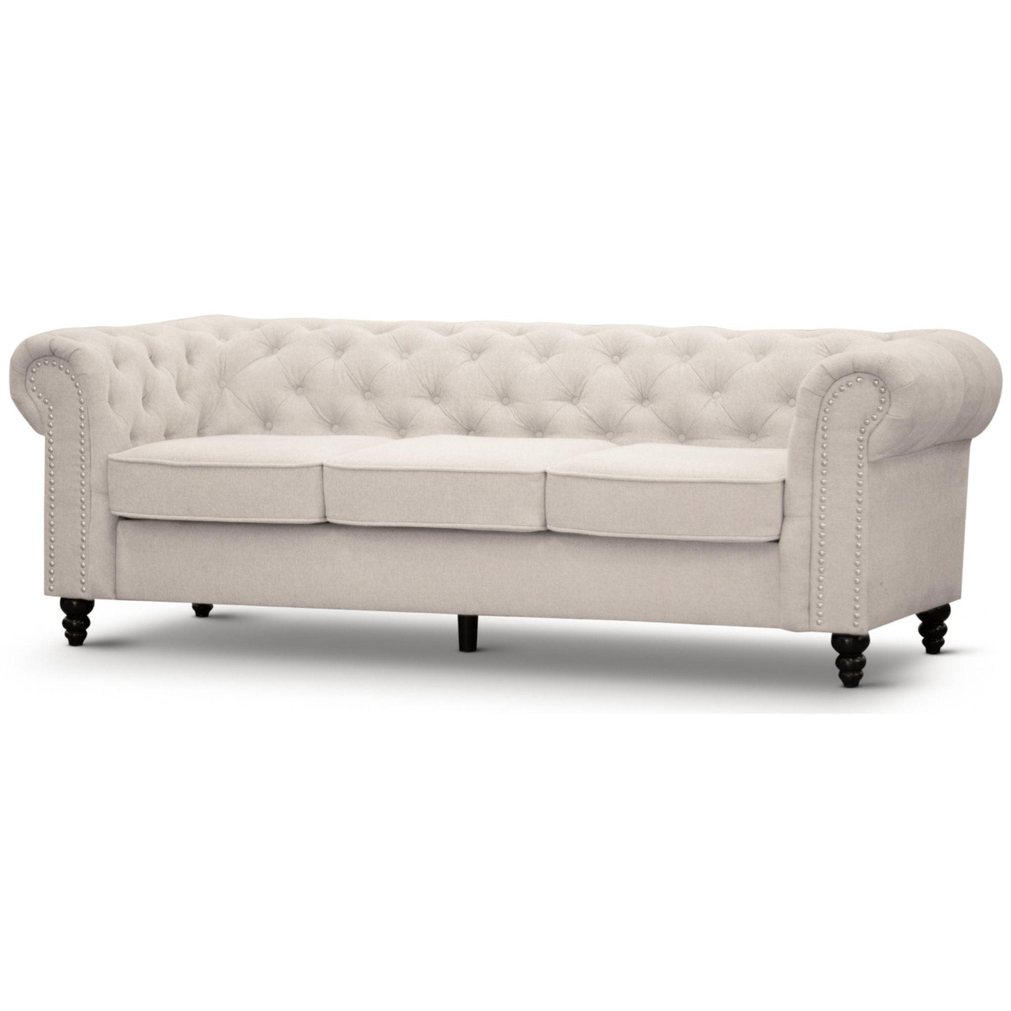 Mellowly 3 Seater Sofa Fabric Uplholstered Chesterfield Lounge Couch - Beige - John Cootes