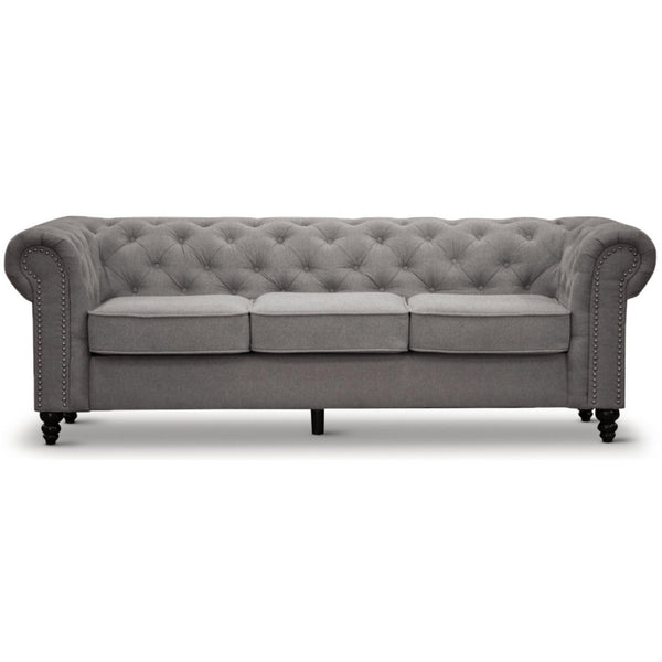 Mellowly 3 Seater Sofa Fabric Uplholstered Chesterfield Lounge Couch - Grey - John Cootes