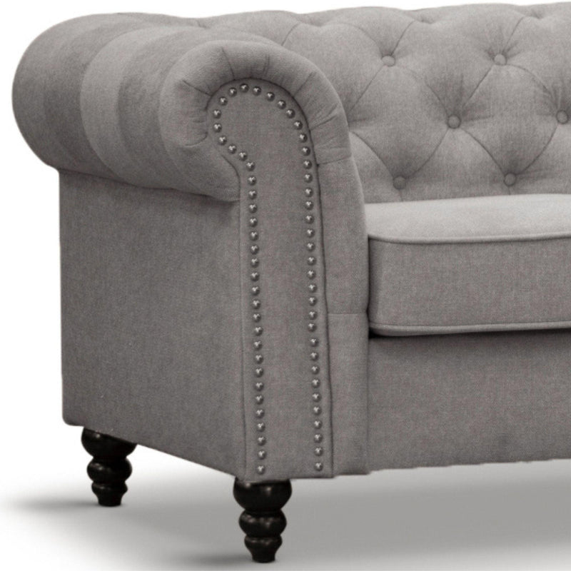 Mellowly 3 Seater Sofa Fabric Uplholstered Chesterfield Lounge Couch - Grey - John Cootes