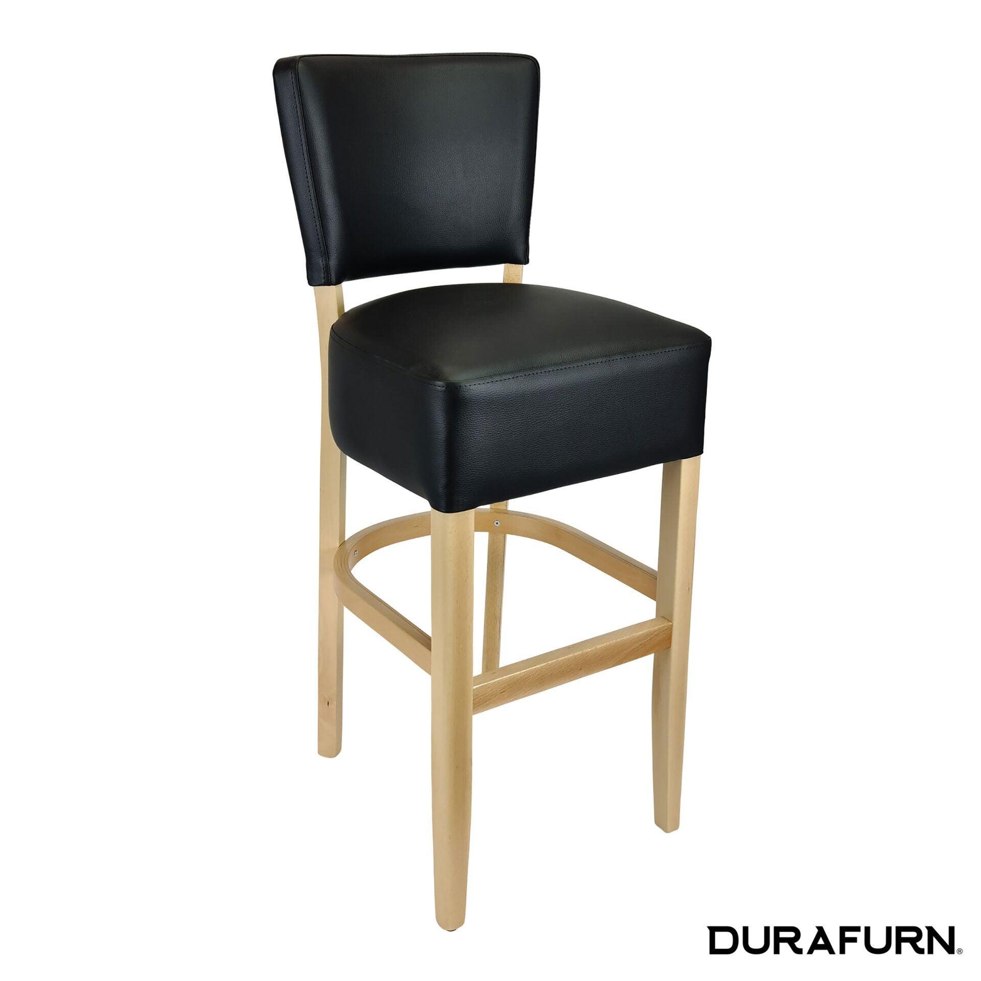 Memphis Club Barstool - Black Dolaro Vinyl Seat and Backrest - Natural Frame - John Cootes