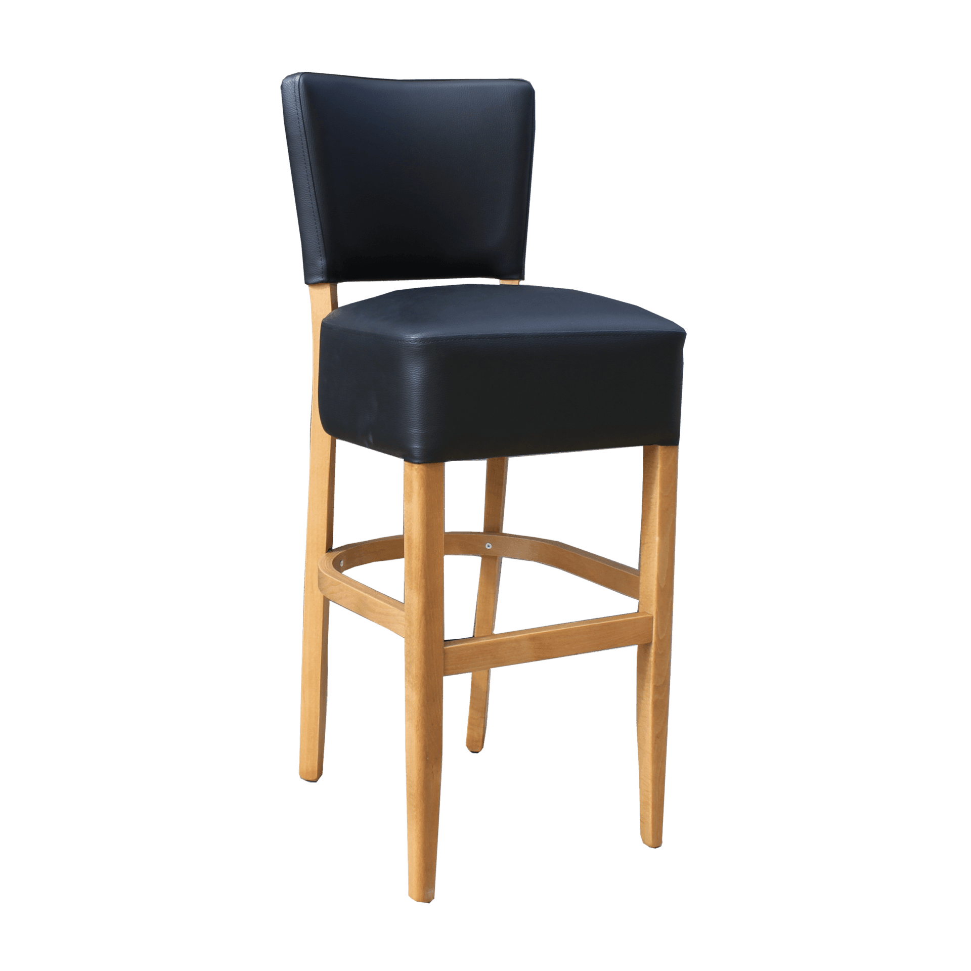 Memphis Club Barstool - Black Dolaro Vinyl Seat and Backrest - Natural Frame - John Cootes