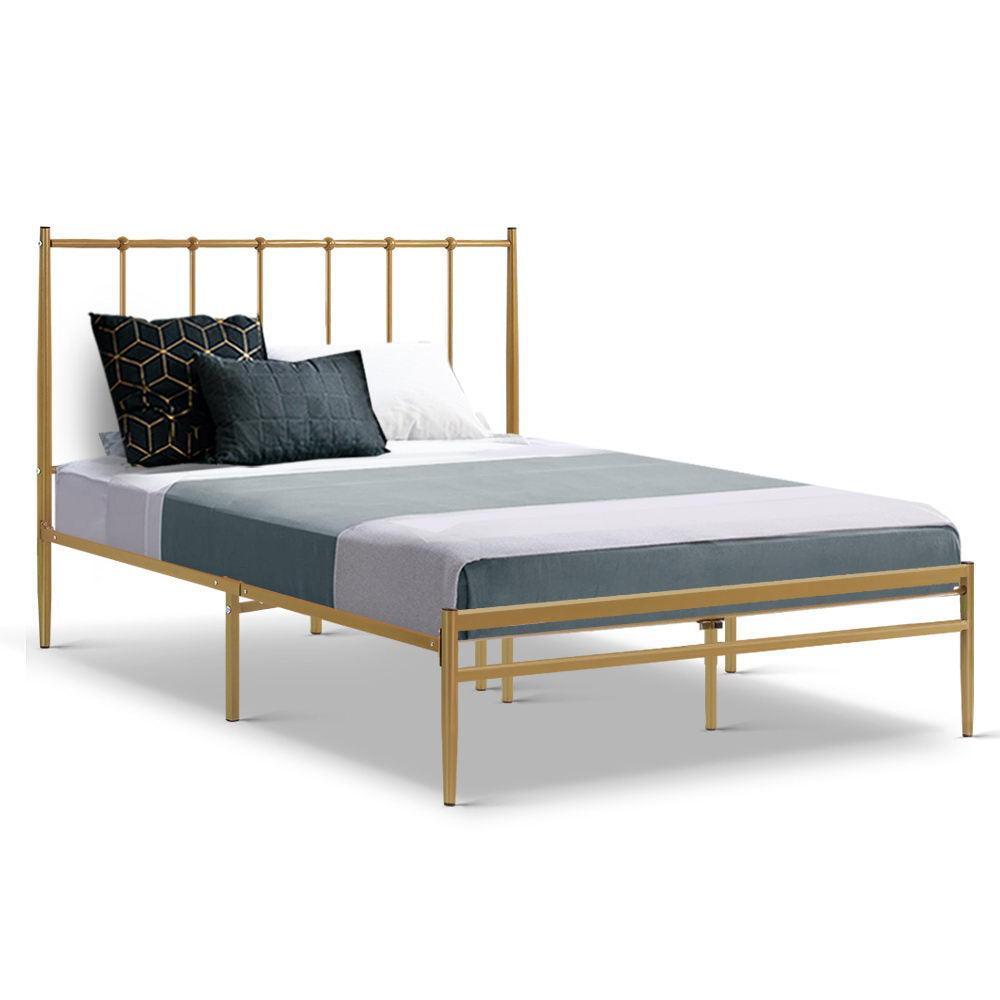 Metal Bed Frame Double Size Mattress Base Platform Foundation Gold Amor - John Cootes