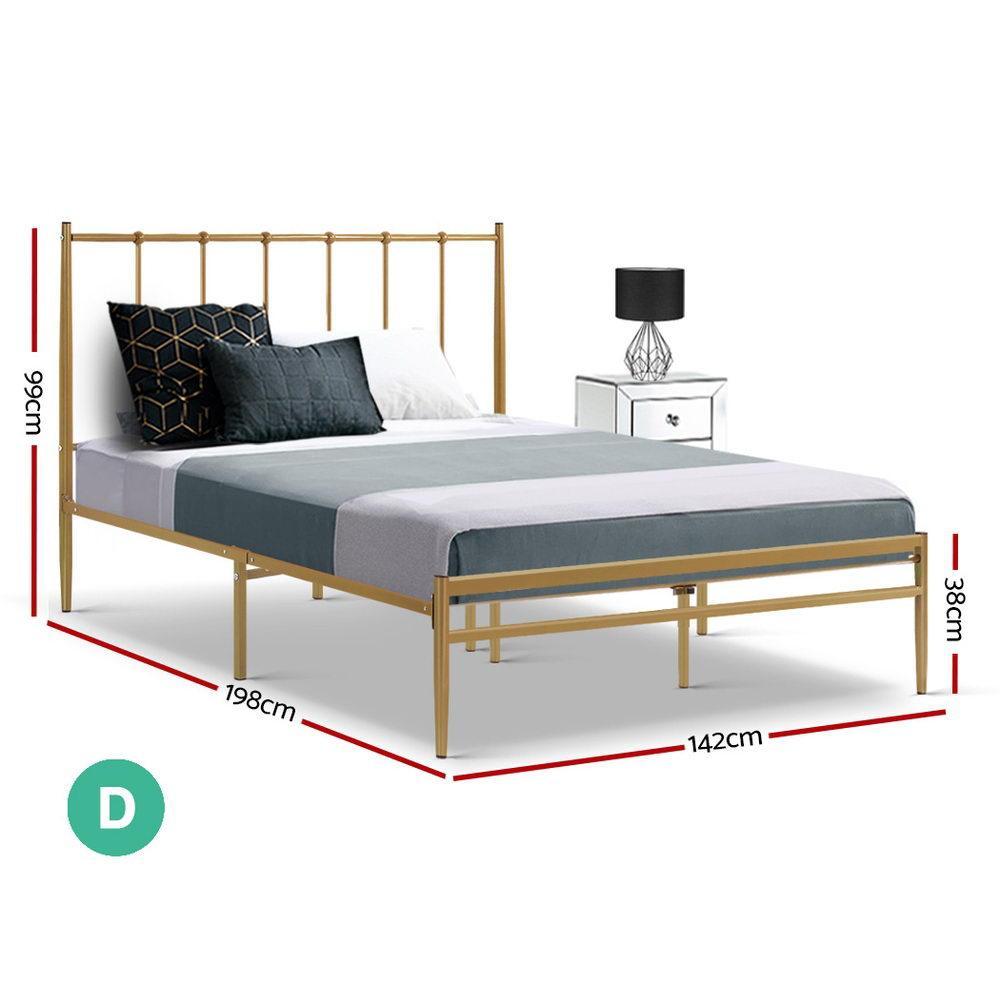 Metal Bed Frame Double Size Mattress Base Platform Foundation Gold Amor - John Cootes