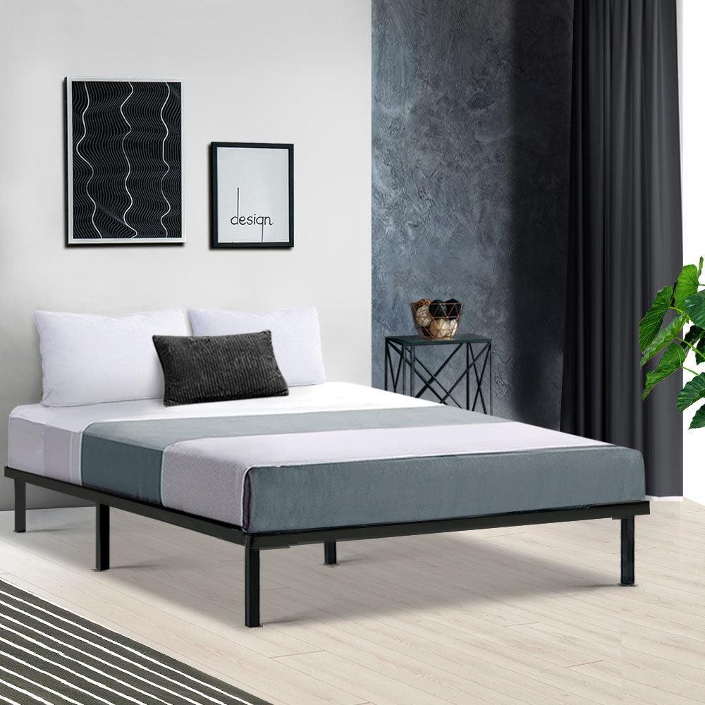 Metal Bed Frame Double Size Mattress Base Platform Foundation Wooden Black TED - John Cootes