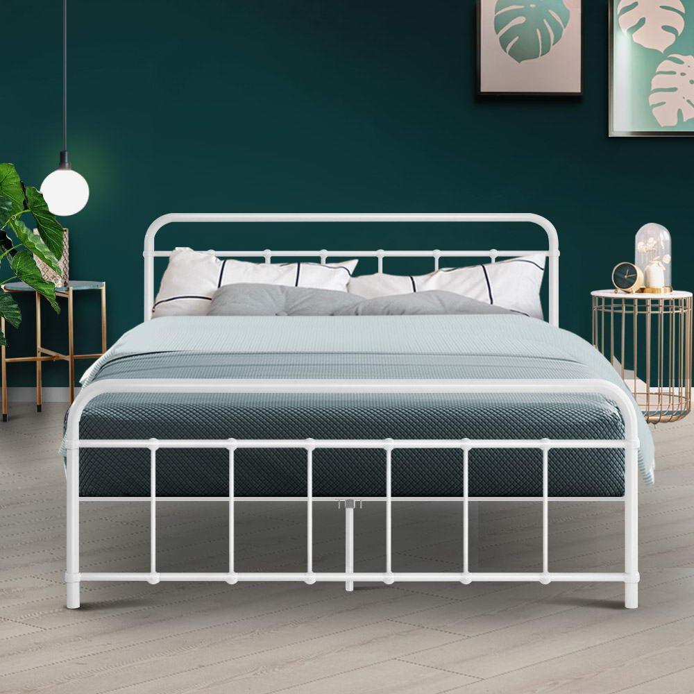 Metal Bed Frame Double Size Platform Foundation Mattress Base Leo White - John Cootes