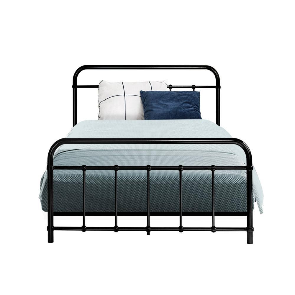 Metal Bed Frame King Single Size Platform Foundation Mattress Base Leo Black - John Cootes