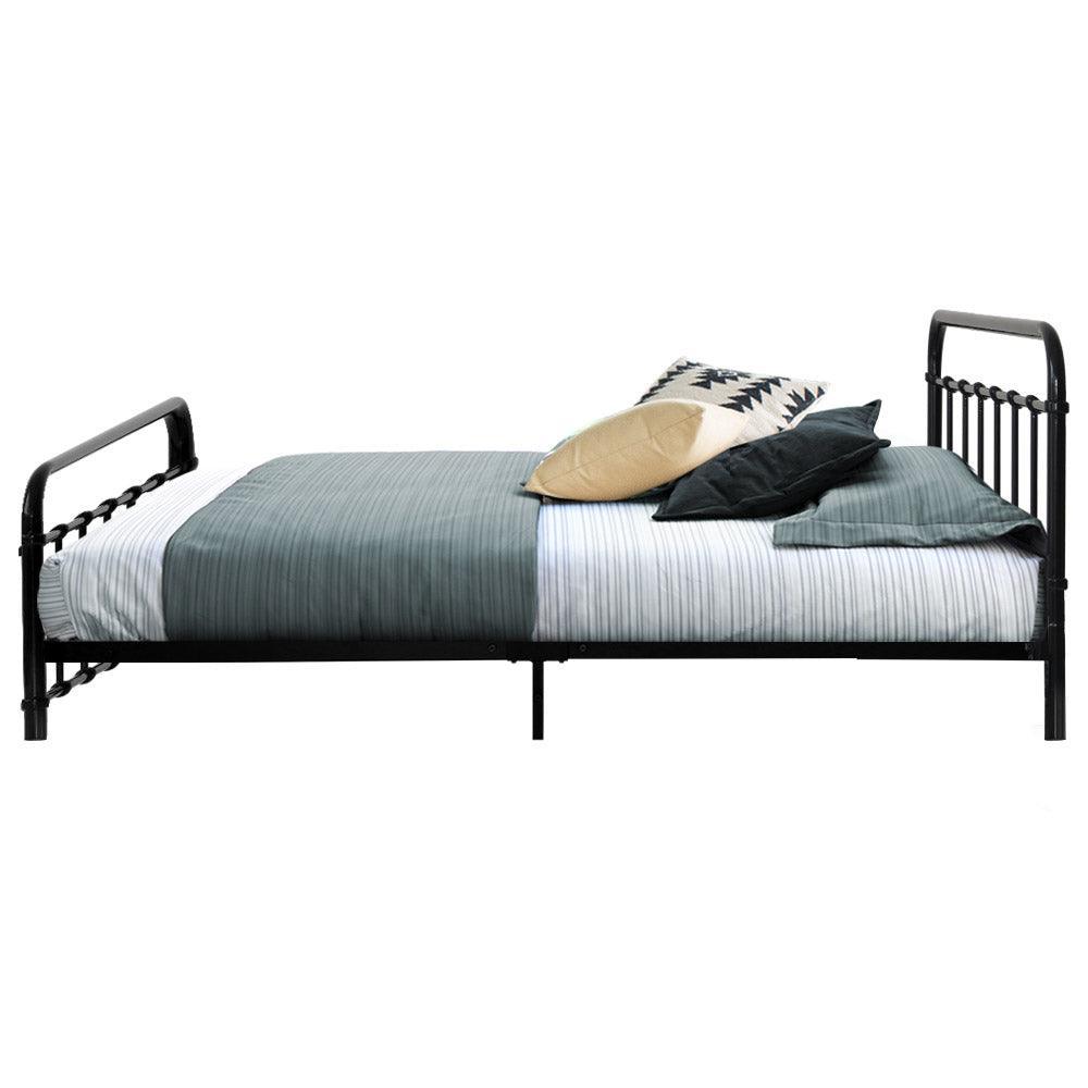 Metal Bed Frame King Single Size Platform Foundation Mattress Base Leo Black - John Cootes