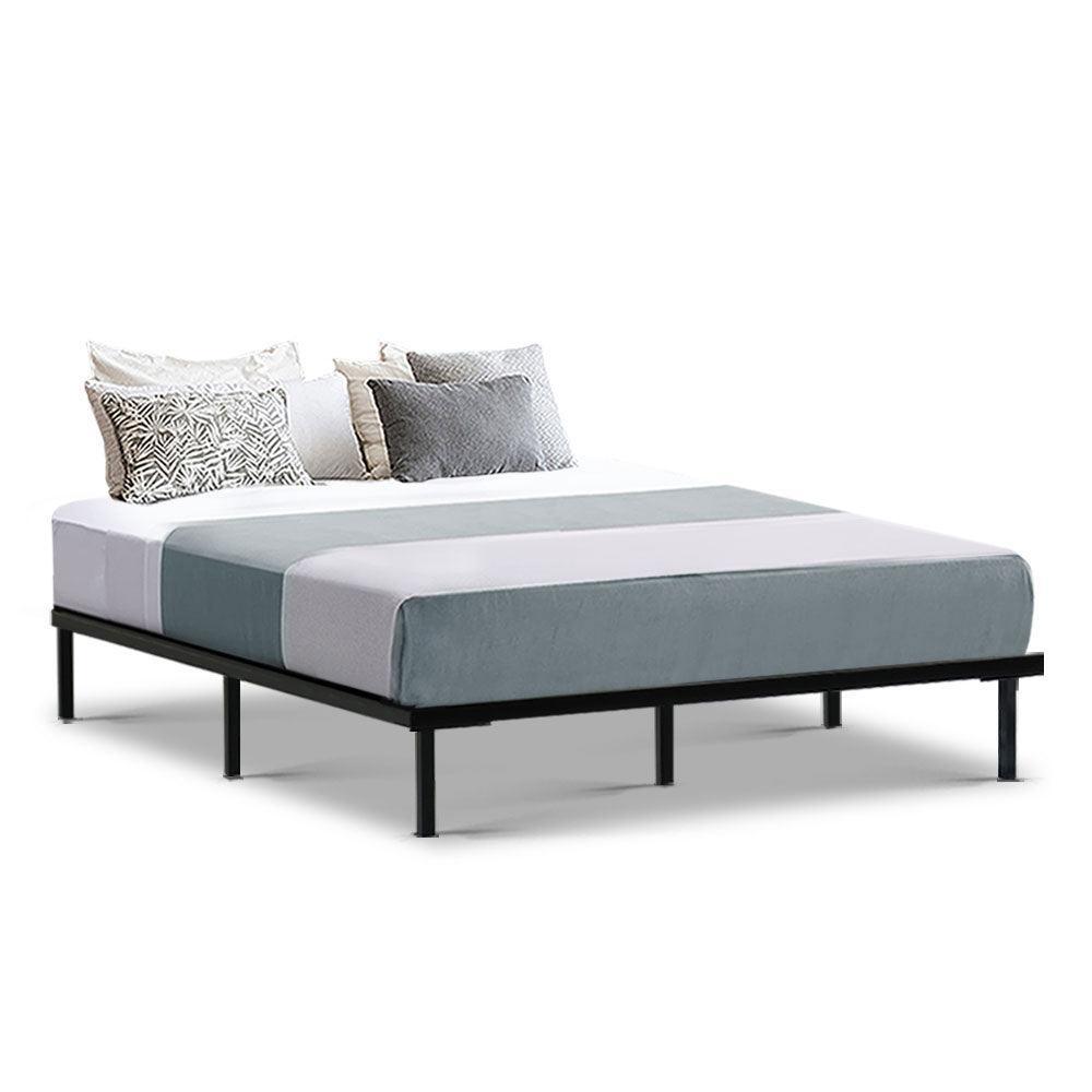 Metal Bed Frame Queen Size Mattress Base Platform Foundation Wooden Black TED - John Cootes