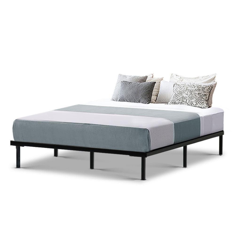 Metal Bed Frame Queen Size Mattress Base Platform Foundation Wooden Black TED - John Cootes