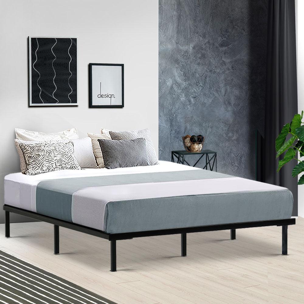 Metal Bed Frame Queen Size Mattress Base Platform Foundation Wooden Black TED - John Cootes