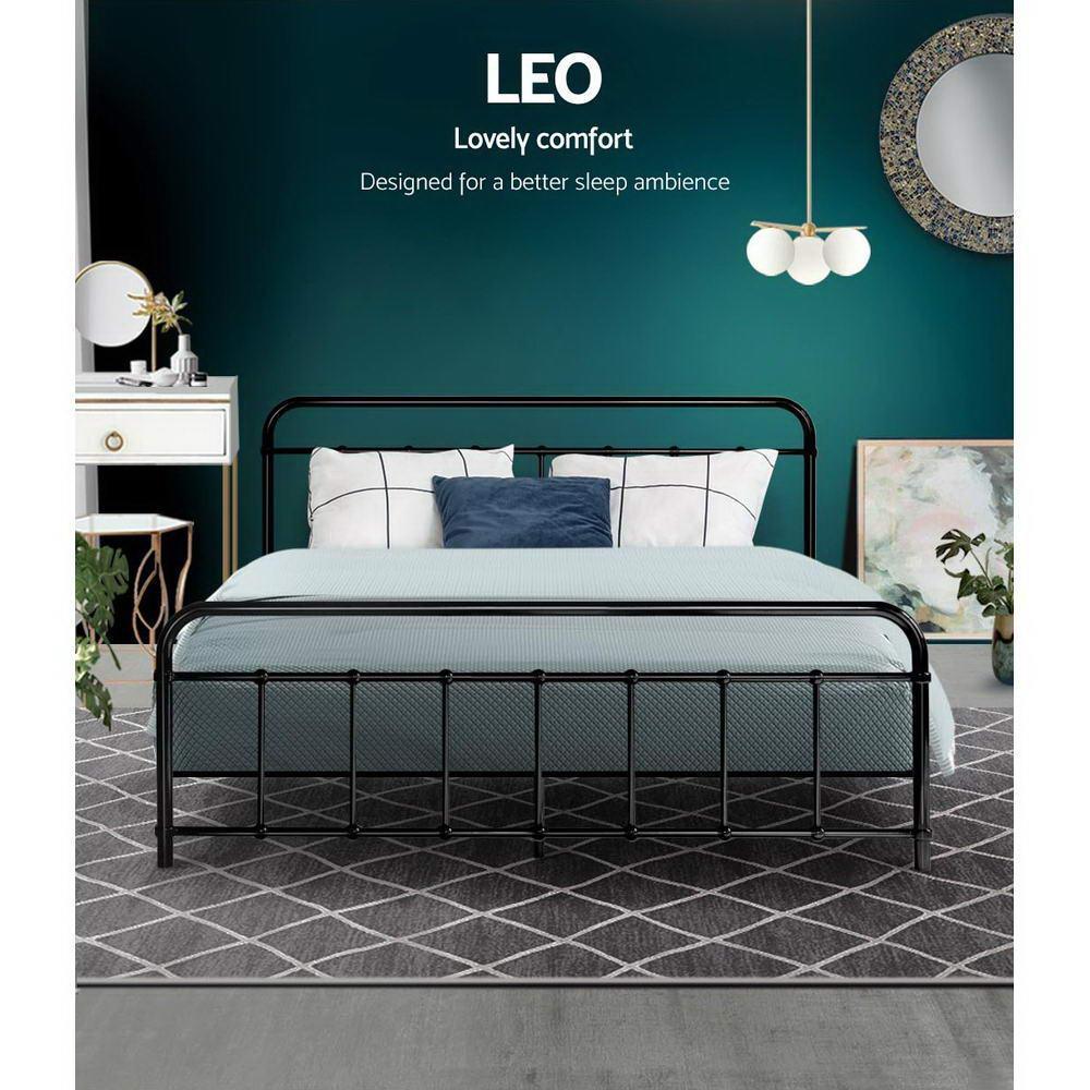 Metal Bed Frame Queen Size Platform Foundation Mattress Base Leo Black - John Cootes