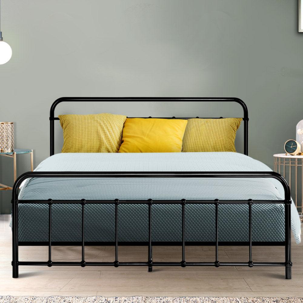 Metal Bed Frame Queen Size Platform Foundation Mattress Base Leo Black - John Cootes