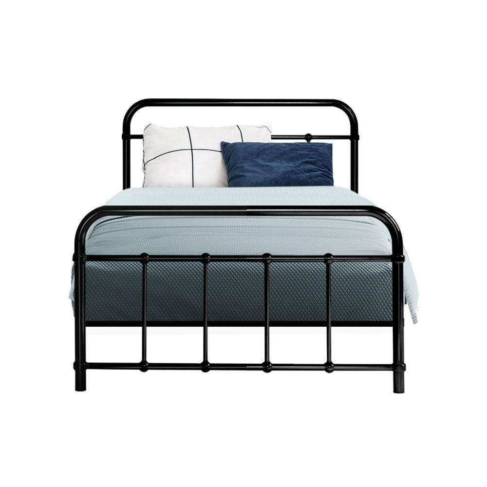 Metal Bed Frame Single Size Platform Foundation Mattress Base Leo Black - John Cootes