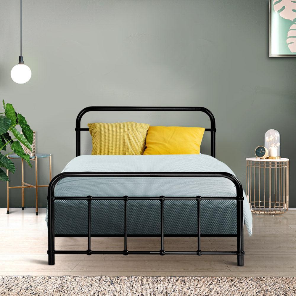 Metal Bed Frame Single Size Platform Foundation Mattress Base Leo Black - John Cootes