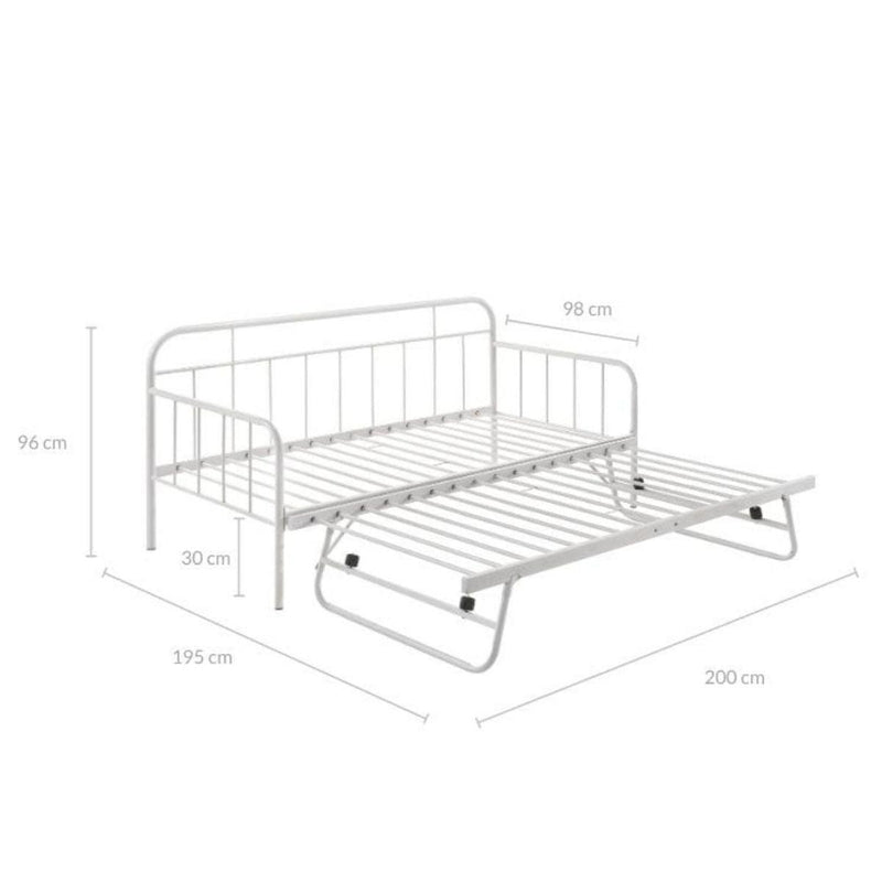 Metal Daybed Pop Up Trundle Sofa Bed Frame Single Size White - John Cootes