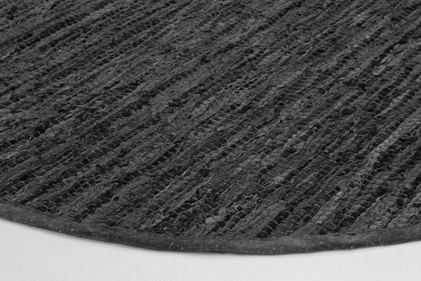 Metro Black Modern Leather Rug 160x160cm Round - John Cootes