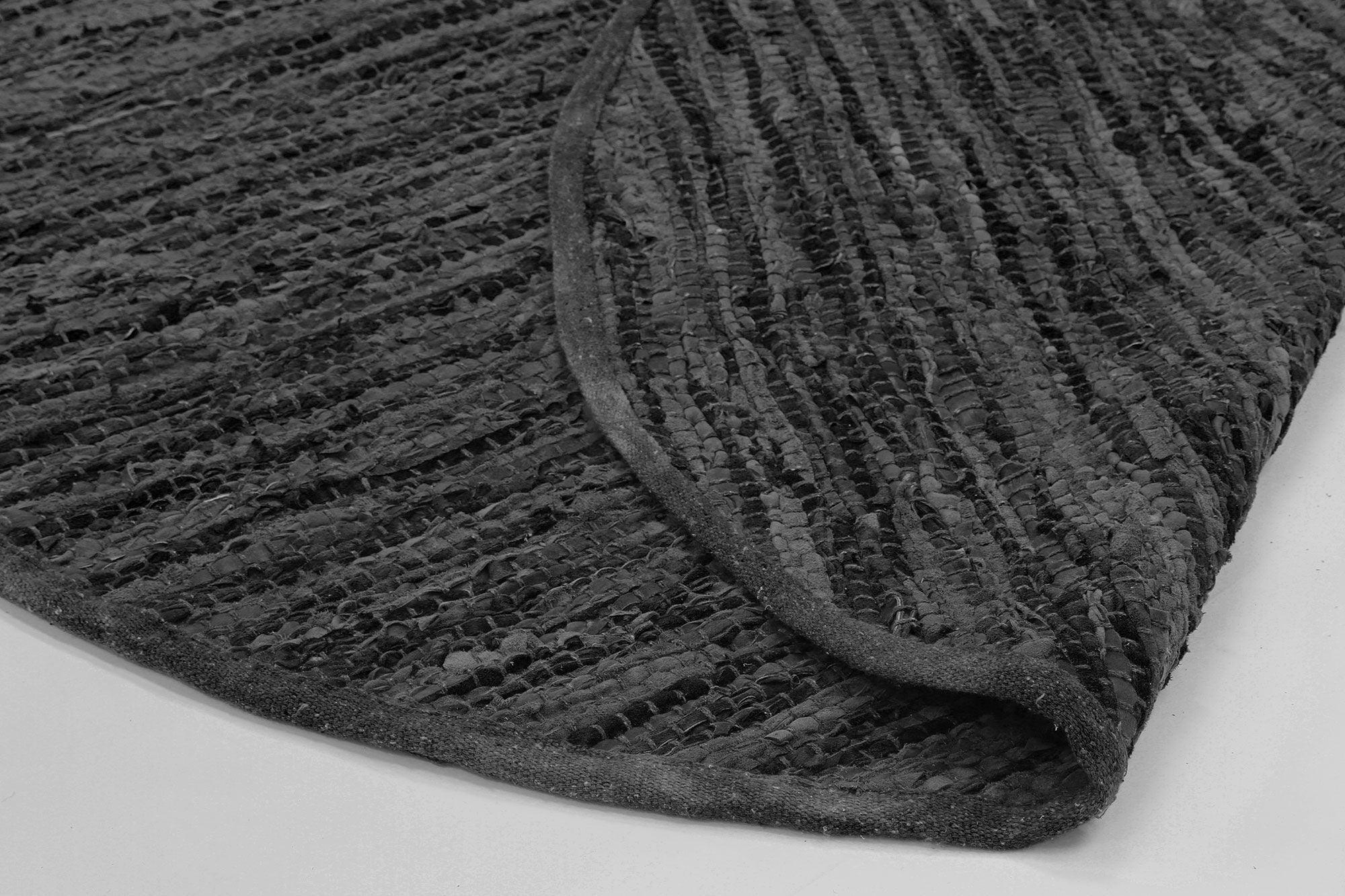 Metro Black Modern Leather Rug 160x160cm Round - John Cootes