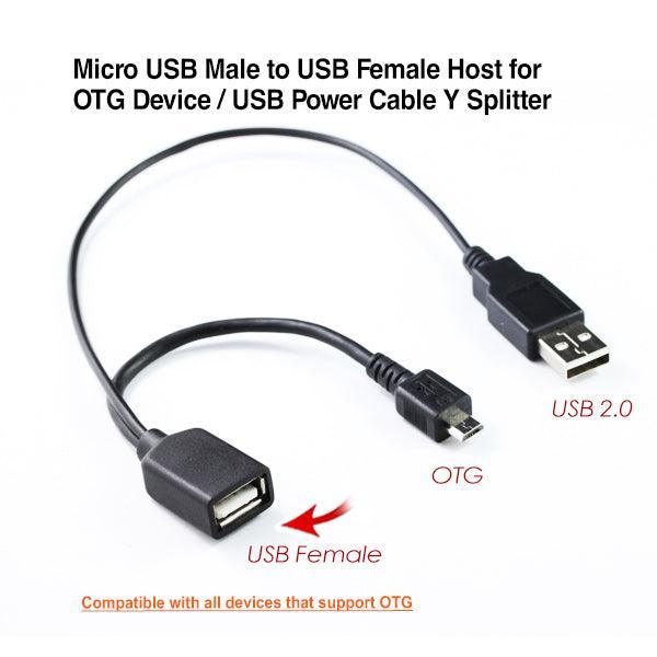 Micro USB Male to USB Female Host for OTG Device / USB Power Cable Y Splitter - John Cootes