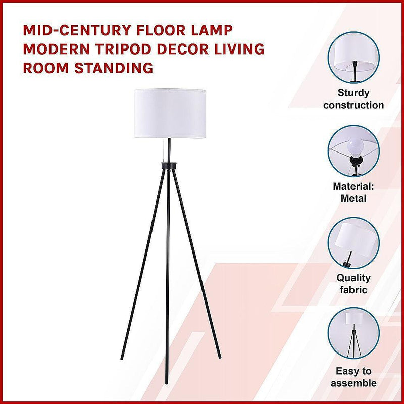 Mid-Century Floor Lamp Modern Tripod Decor Living Room Standing - John Cootes