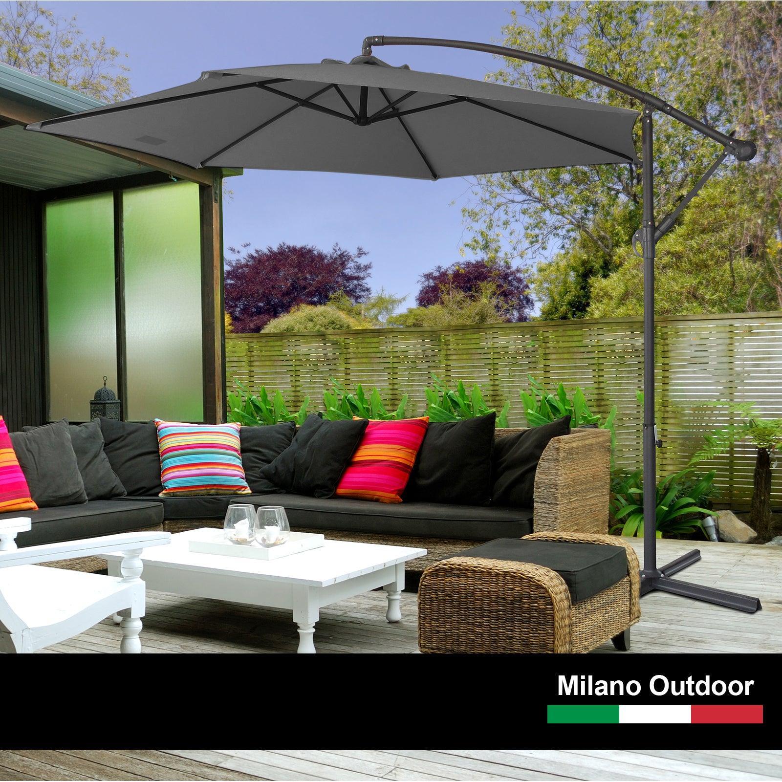 Milano 3M Outdoor Umbrella Cantilever With Protective Cover Patio Garden Shade - Charcoal - John Cootes